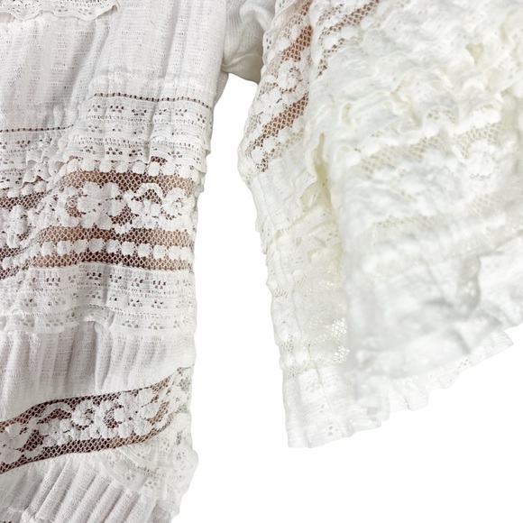 CINQ A SEPT Naya Ivory Lace off the shoulder Fitted Layered Ruffle Dress Size 10 - Picture 8 of 13